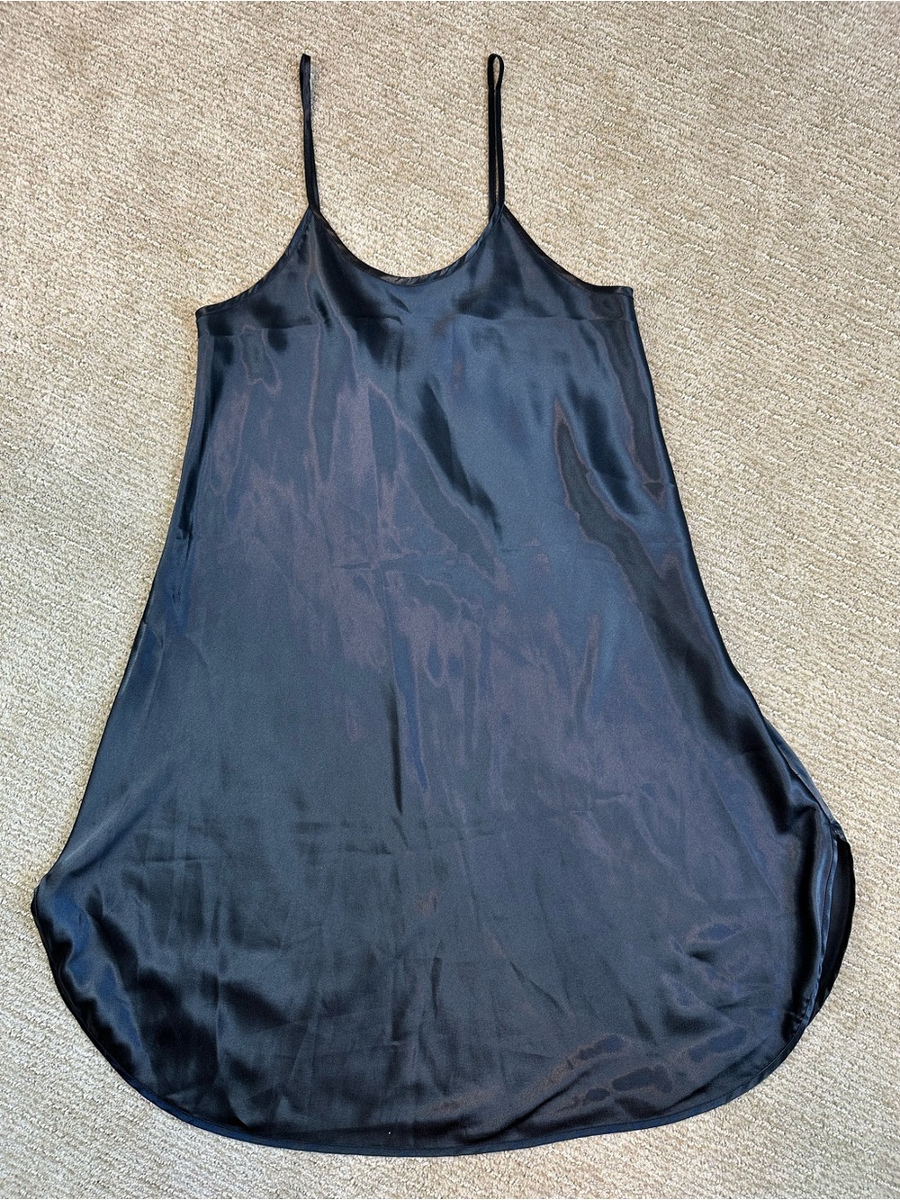 Vtg Diamond Tea Gown Black Satin Slip Dress 90’s Lingerie Chemise Coquette M